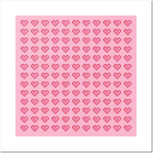Retro Pixel Art Heart Pattern Posters and Art